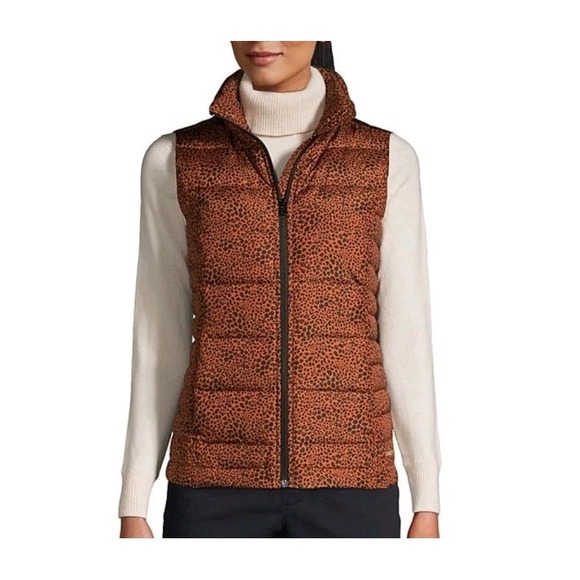 Lands' End Women's Puffer Down Vest Leopard Print Burnt Caramel  Small (6-8) - Picture 1 of 12